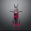 Anime Character Model With Red Outfit Rabbit Ears Pink Hair And Outstretched Arms