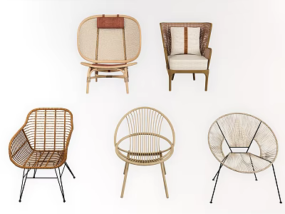 Various Styles Leisure Chairs With Rattan Woven Design Wooden Frames And Metal Legs 3d model