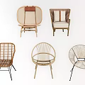 Various Styles Leisure Chairs With Rattan Woven Design Wooden Frames And Metal Legs