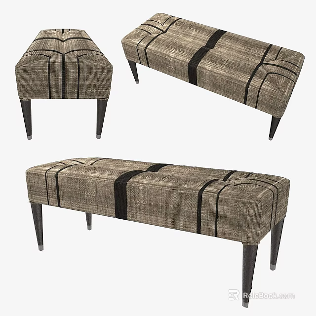 Brown Upholstered Sofa Bench With Black Stripes And Slim Legs Design 3d model 