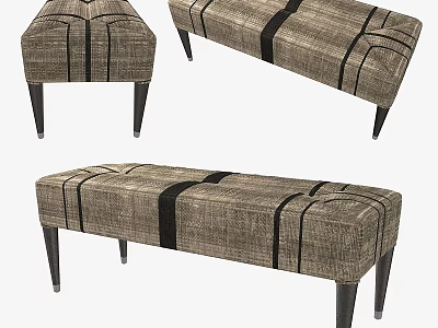 Brown Upholstered Sofa Bench With Black Stripes And Slim Legs Design 3d model