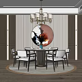 New Chinese Dining Table and Chair Combination Dining Table and Chair 3d model