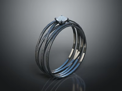 Trendy Multi Layered Black Metal Fashion Ring With Textured Surface And Sparkling Gemstone 3d model