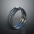Trendy Multi Layered Black Metal Fashion Ring With Textured Surface And Sparkling Gemstone