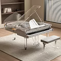 Transparent Acrylic Grand Piano With Matching Bench In Modern Living Room