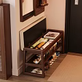 Wooden Shoe Bench With Multi tier Storage For Shoes Folded Towels And Magazine On Top