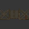 Wooden Fence Structure With Lattice Design And Small Wooden Stool