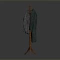 Wooden Coat Rack with Tripod Base Hanging Green and Gray Coats