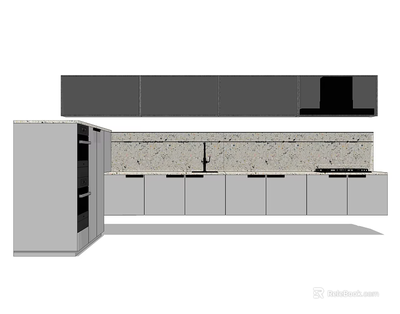 Modern Kitchen Cabinets With Upper Dark And Lower Light Gray Storage And Stone Countertop 3d model