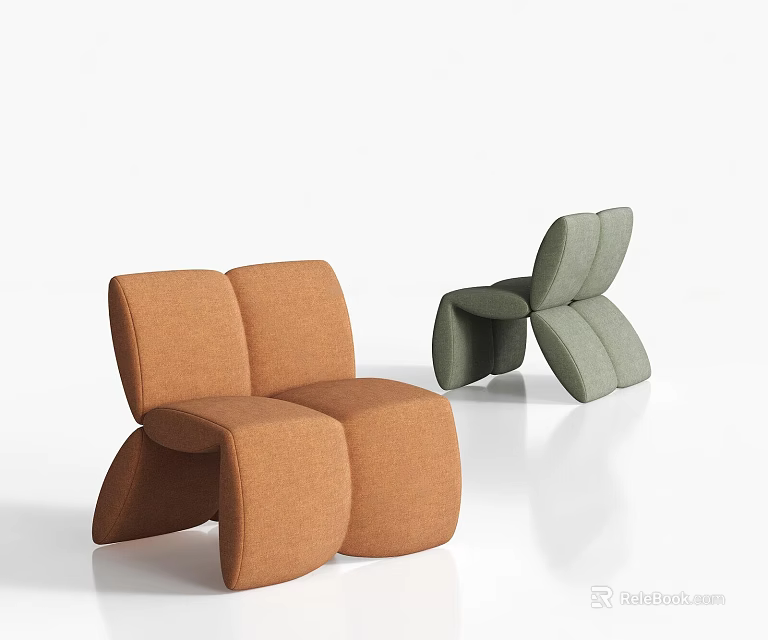 Modern Single Sofa In Orange And Green With Geometric Design For Living Space 3d model 