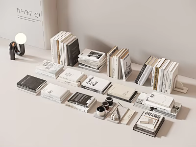 Books and Magazines Stacked in Various Sizes with Modern Arrangement and Decorative Items 3d model