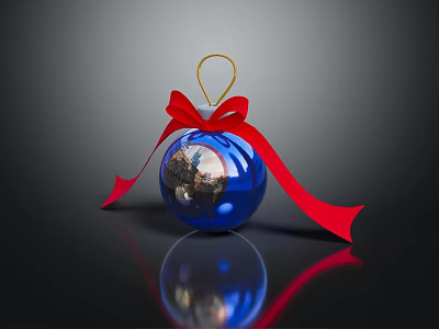 Festive Christmas Hat Decorated With Blue Ornament Ball And Red Bow Accent 3d model