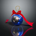 Festive Christmas Hat Decorated With Blue Ornament Ball And Red Bow Accent