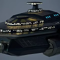 Futuristic 3D Spaceship Model With Metallic Blue Gray Texture And Circular Design Elements