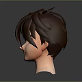 Male 3D Head with Brown Hair and Blue Eyes on Gray Black Gradient Reflective Surface