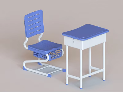 Classroom Furniture Setup With Blue And White Student Desk And Chair 3d model