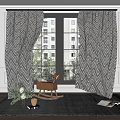 Gray And White Chevron Curtains For Double Window Living Room With Rocking Chair Flower Bouquet