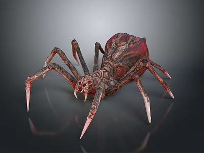 Red and Brown Textured Spider with Long Legs and White Tips on Dark Background 3d model