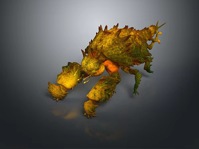 Game Movie Character With Spiky Yellow Green Body And Large Orange Claws 3d model