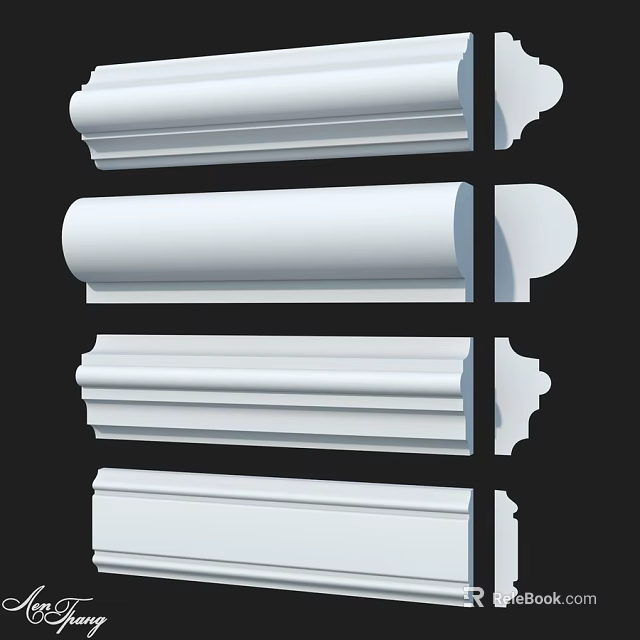 White Decorative Architectural Moldings With Various Styles And Smooth Finish 3d model 