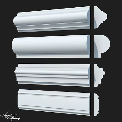 White Decorative Architectural Moldings With Various Styles And Smooth Finish 3d model