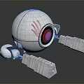 Metallic Sphere Robot With Red Glowing Core And Mechanical Arms 3d model