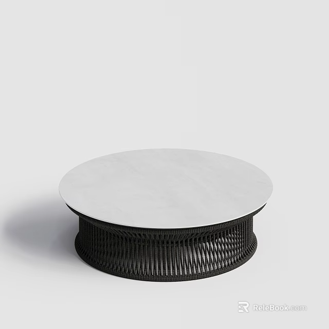 Elegant Round Coffee Table With White Marble Top And Black Woven Base 3d model 