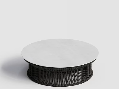 Elegant Round Coffee Table With White Marble Top And Black Woven Base 3d model