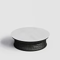 Elegant Round Coffee Table With White Marble Top And Black Woven Base 3d model