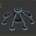 Futuristic Mechanical Equipment With Multiple Metal Arms Green Glowing Core And Supporting Feet