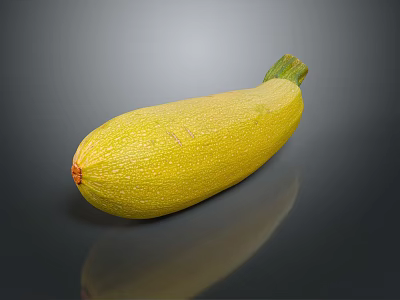 Fresh Ripe Yellow Zucchini with Smooth Skin Green Stem and Reflection on Dark Surface 3d model