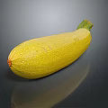 Fresh Ripe Yellow Zucchini with Smooth Skin Green Stem and Reflection on Dark Surface