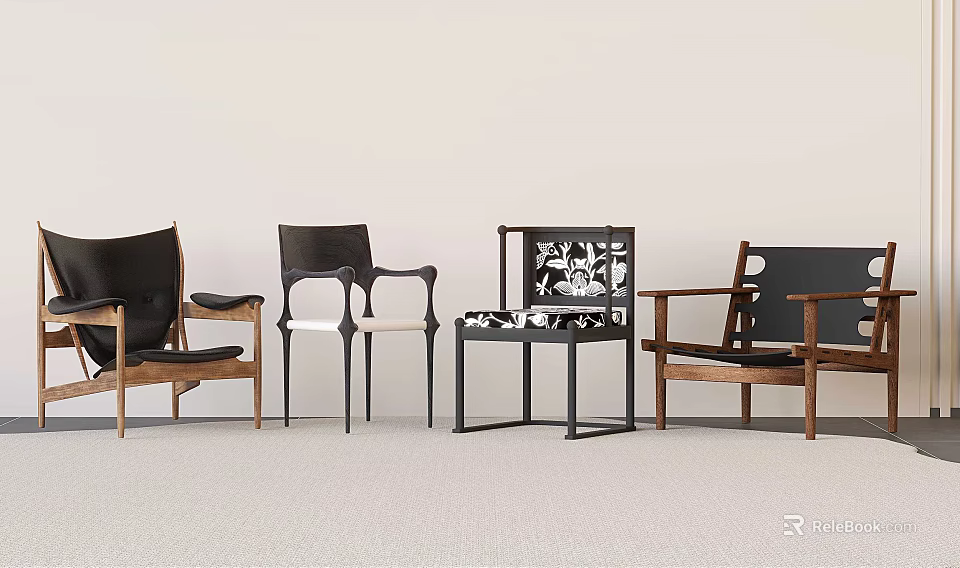 Modern Leisure Chairs Featuring Various Designs Wooden Frames And Comfortable Seats 3d model 