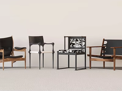Modern Leisure Chairs Featuring Various Designs Wooden Frames And Comfortable Seats 3d model