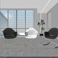 Modern Interior Black And White Rocking Leisure Chairs With Large Windows And Palm Plant