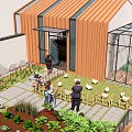 Detached House with Solar Panels on Roof and Courtyard Garden with Green Plants