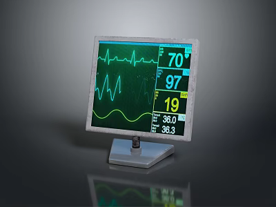 Medical Computer Monitor Showing ECG Waveform And Vital Signs Readings 3d model