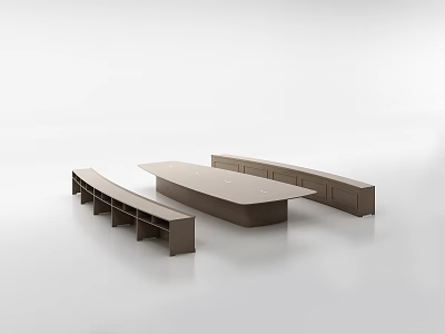 Modern Conference Table Set With Matching Benches Storage Cabinets And Minimalist Office Design 3d model