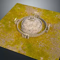 Ancient Circular Stone Structure With Enclosure Walls On Grass And Gravel Ground