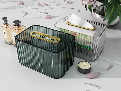 Transparent Household Storage Boxes With Tissue Holder Candle And Decorative Flower Petals 3d model