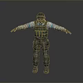 3D Character And Creature Model In Tactical Helmet Vest Camouflage Uniform Arms Outstretched
