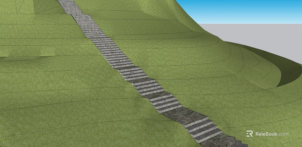 Scenic Green Hillside Path With Stone Steps And Lush Grass Landscape 3d model 
