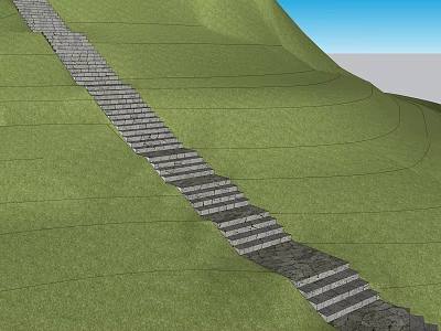 Scenic Green Hillside Path With Stone Steps And Lush Grass Landscape 3d model