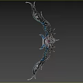 Fantasy Bow Weapon With Blue And Orange Flame Decorations And Red Gem