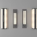 Multiple Modern Wall Lamps With Black Frame Long Strip Warm Light On Gray Wall 3d model