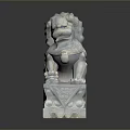 Traditional Stone Lion Statue With Intricate Carved Base And Detailed Features