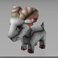 3D Model Of Cute White Lamb With Pink Red Spiral Horns And Red Hooves