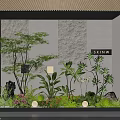 Lush Indoor Landscape With Green Plants Trees Flowers Stone Wall Wooden Ceiling Lighting