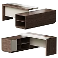 Stylish Modern Wooden Office Desk With Open Storage And Layered Design