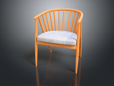 Elegant Light Wood Leisure Chair With Curved Slat Back Curved Armrests And Gray Padded Seat 3d model